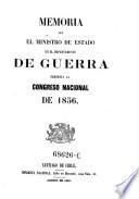 Memoria que el ministro de estado en el departemento del de guerra presenta al congreso nacional